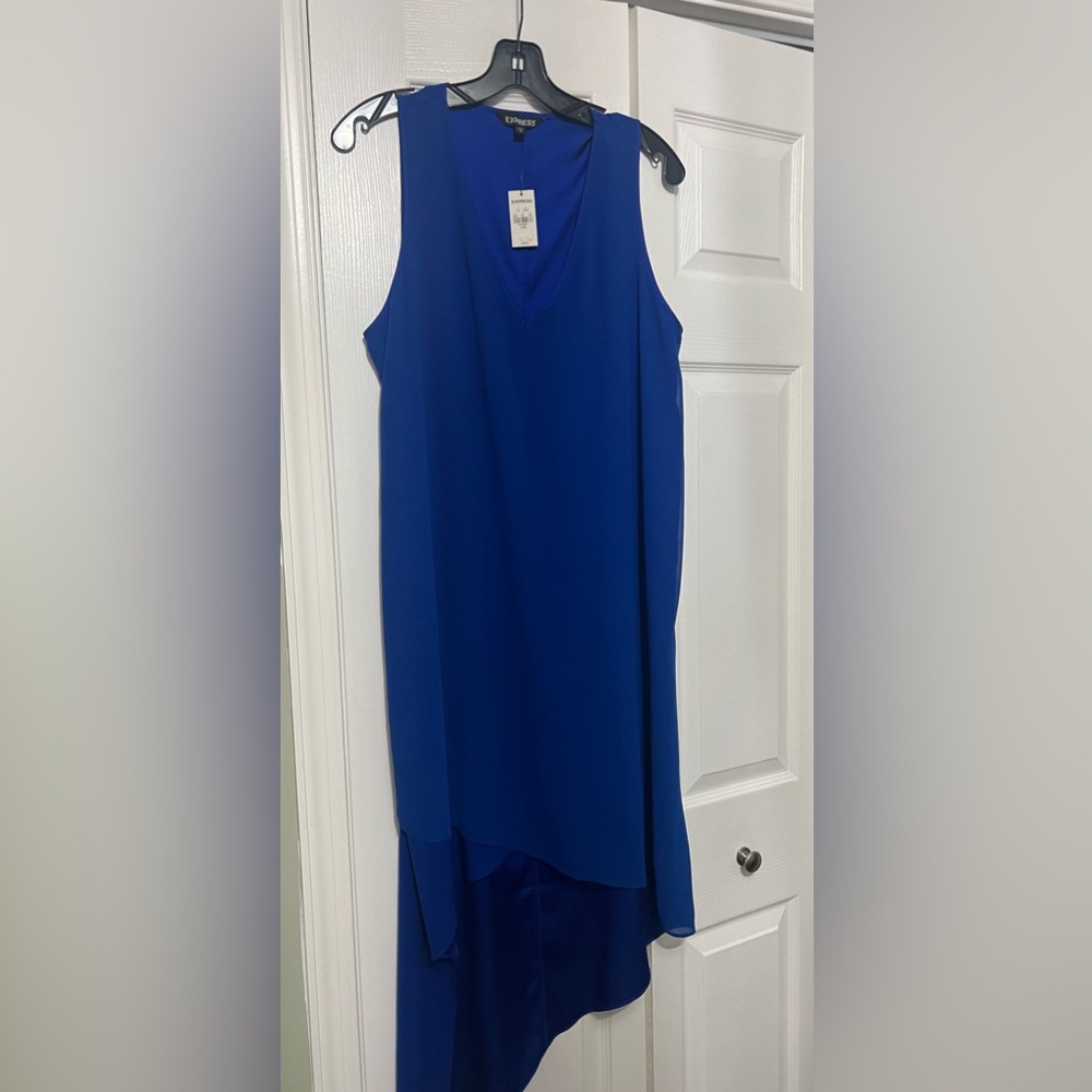 EXPRESS Blue High Low V-neck dress Size L